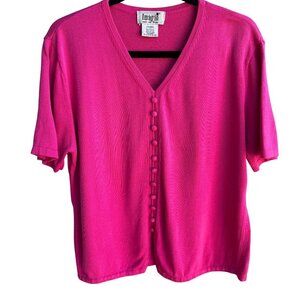 Imagio Vintage Womens Pink Button Tight Knit Short Sleeve Cardigan Sweater XL